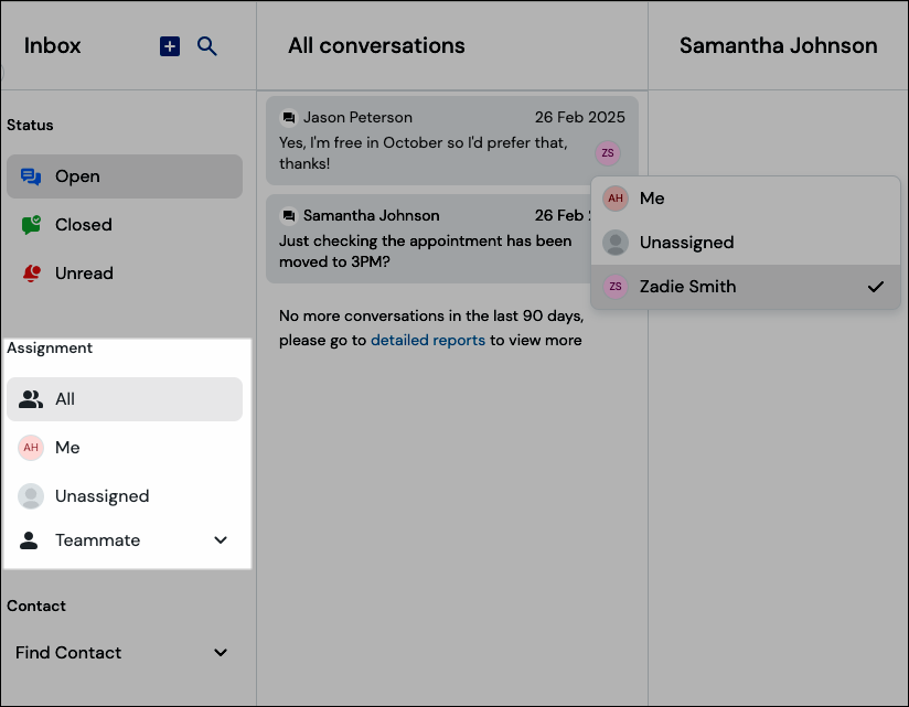 Filtering the inbox by assignment status screenshot.