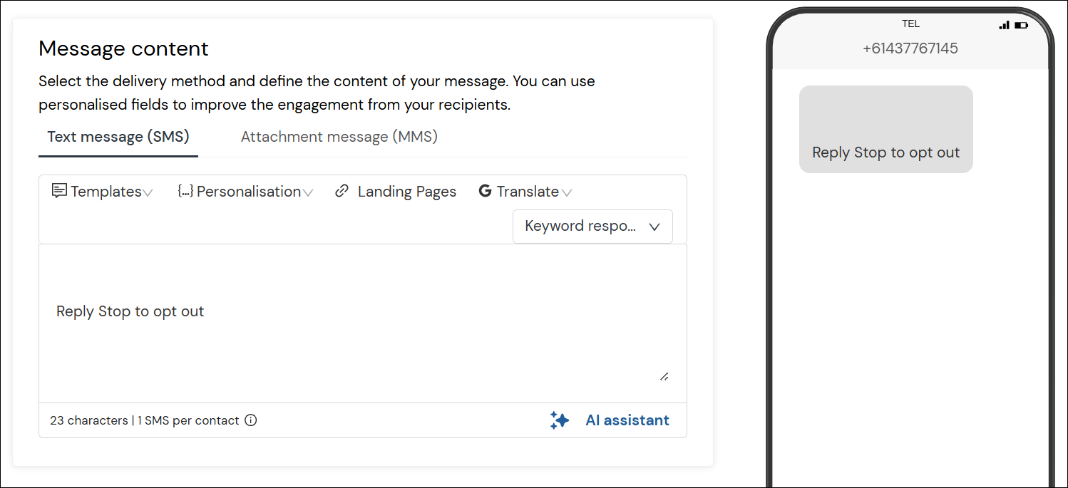 Keyword response composer preview screenshot