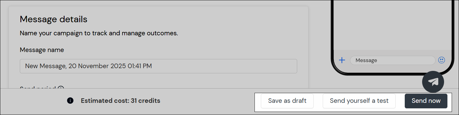 Screenshot of send buttons