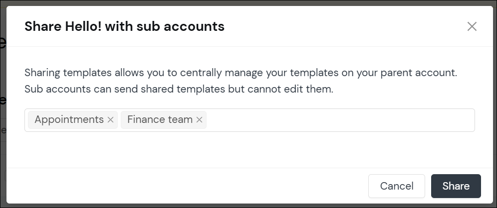 Selection modal screenshot
