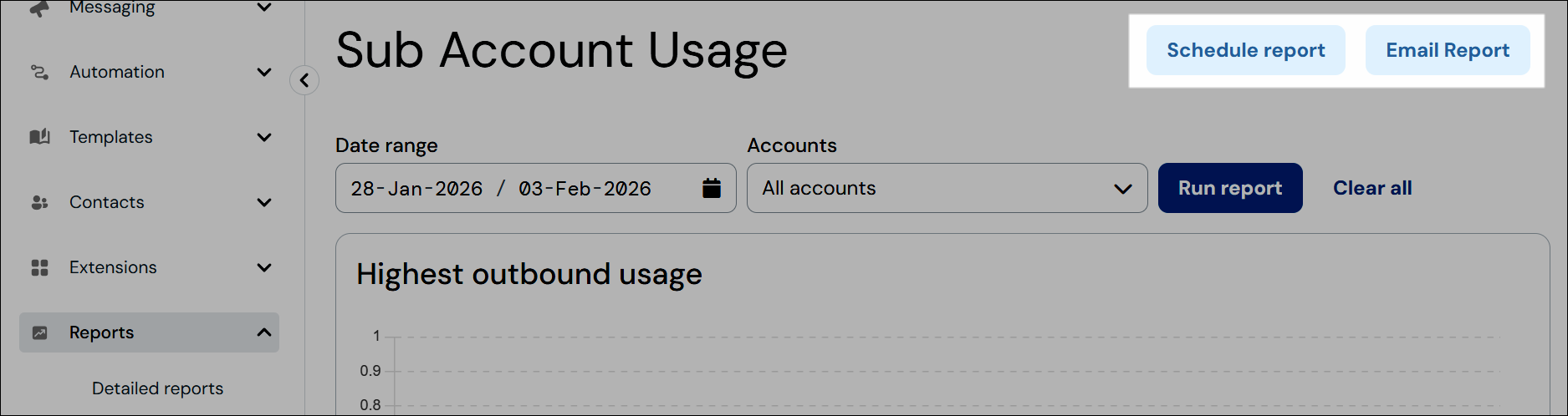 Schedule and Email report buttons