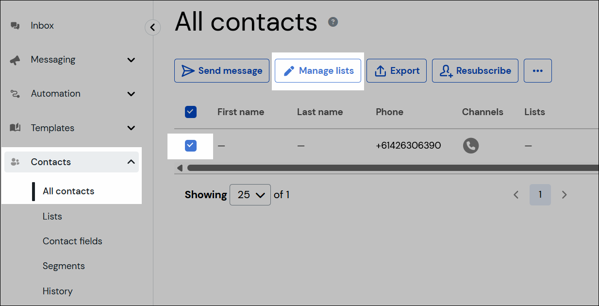 Manage lists button