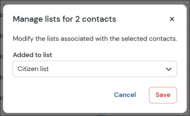 Manage lists modal