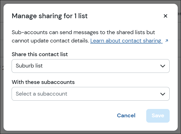 Manage sharing modal