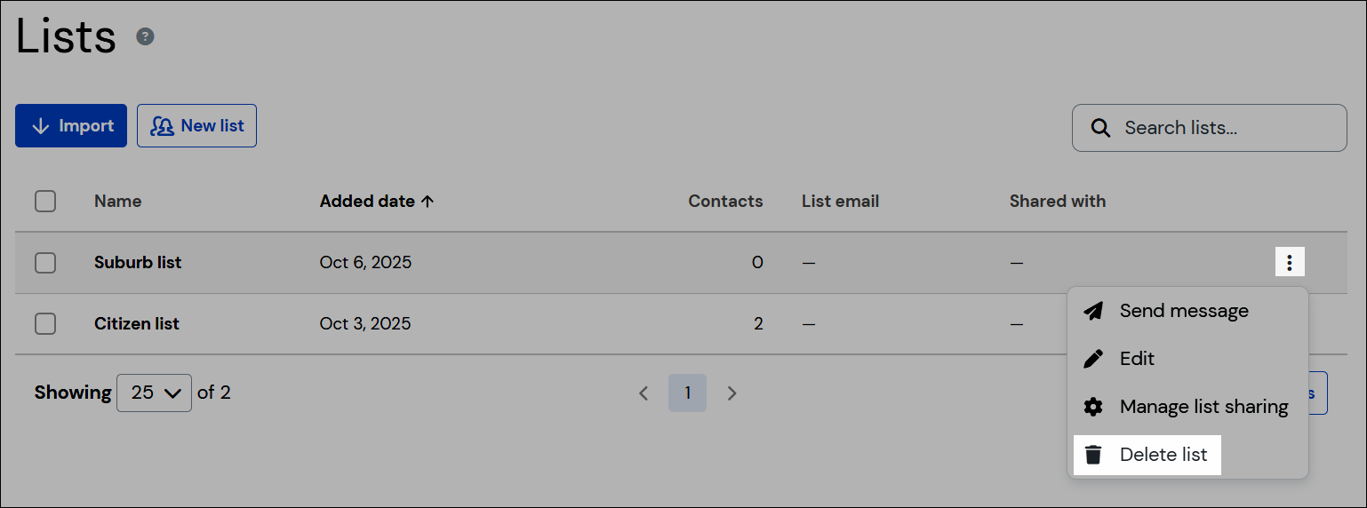 Delete list navigation
