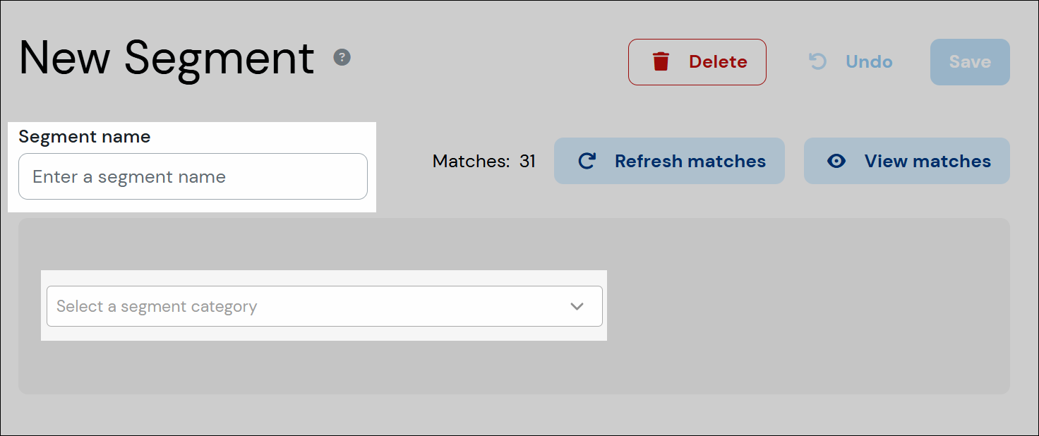 Create a segment name and  category fields