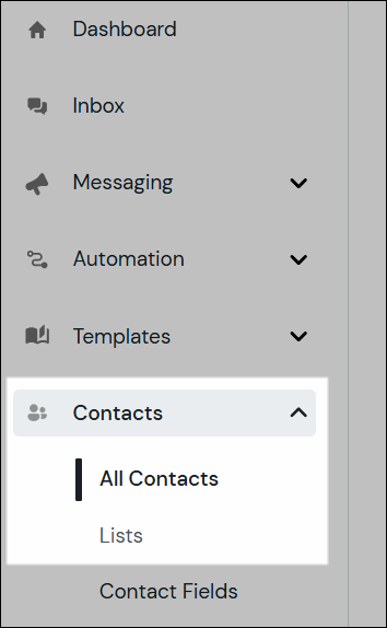 Screenshot showing the location of the Contacts options in the side bar menu.